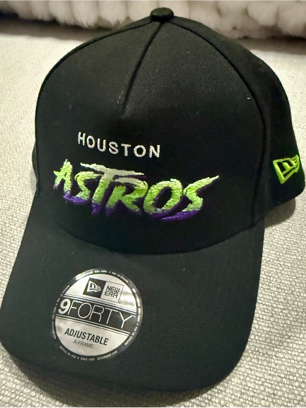 New Era Black Houston Astros Neon Script Kids Hat